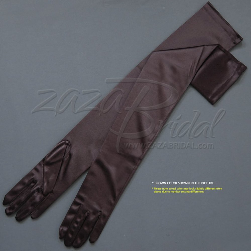 23.5″ Long Shiny Stretch Satin Dress Gloves Opera Length 16BL-Brown
